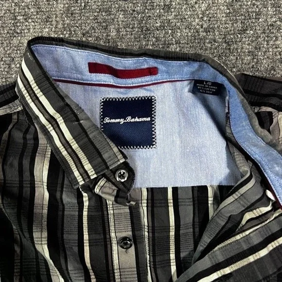 Tommy Bahama Long Sleeve Striped Black White Gray Cotton/Silk Blend Large - Picture 5 of 11